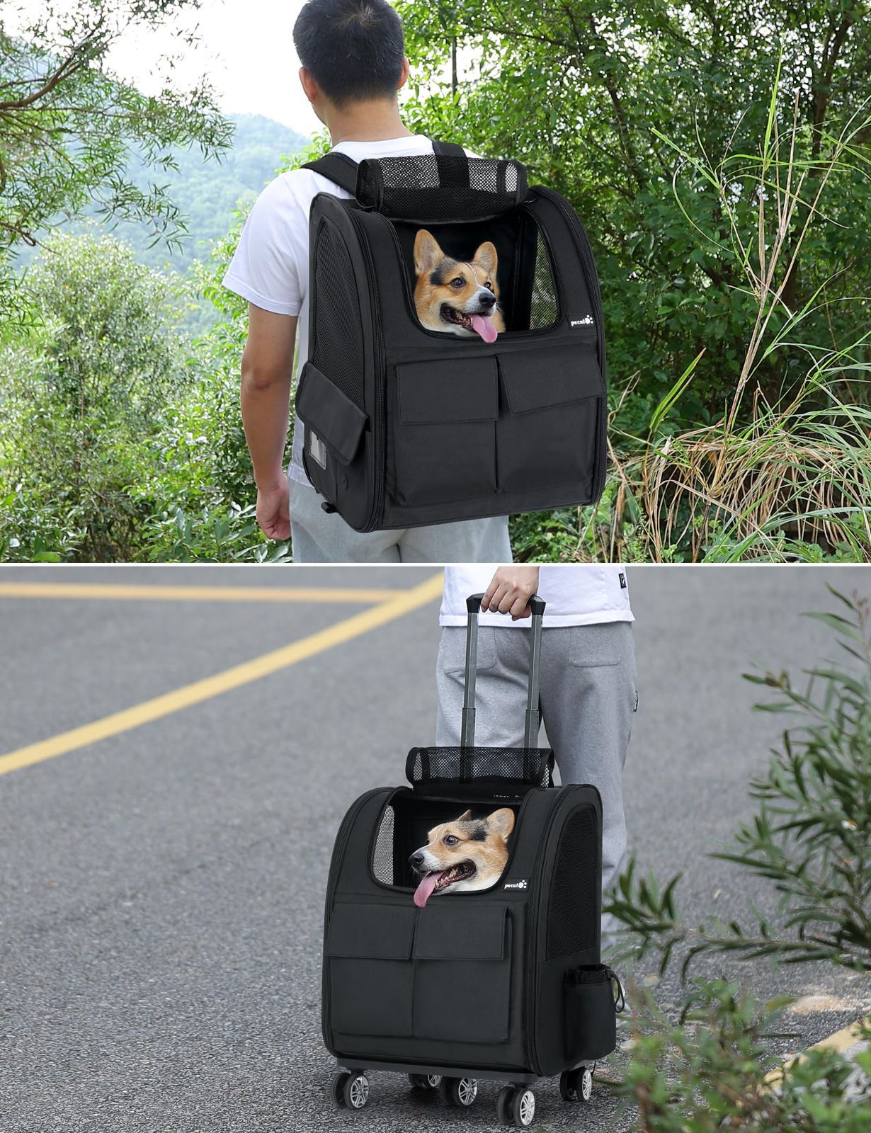 ペットキャリー リュック ペットキャリー キャスター付き 猫 猫用 キャリー カート 3 WAY 犬 小型犬 ペットキャリーケース 折り畳み 取り外し な車輪 ドライブ 旅行 通院 防災 避難用 キャリー ブラック