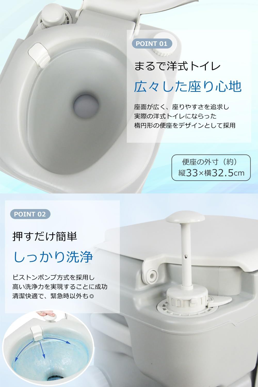 防災 簡易水洗トイレ 21L トイレ ピストンポンプ方式 簡易トイレ ポータブル水洗トイレ サンルック SR-PT4521 SunRuck