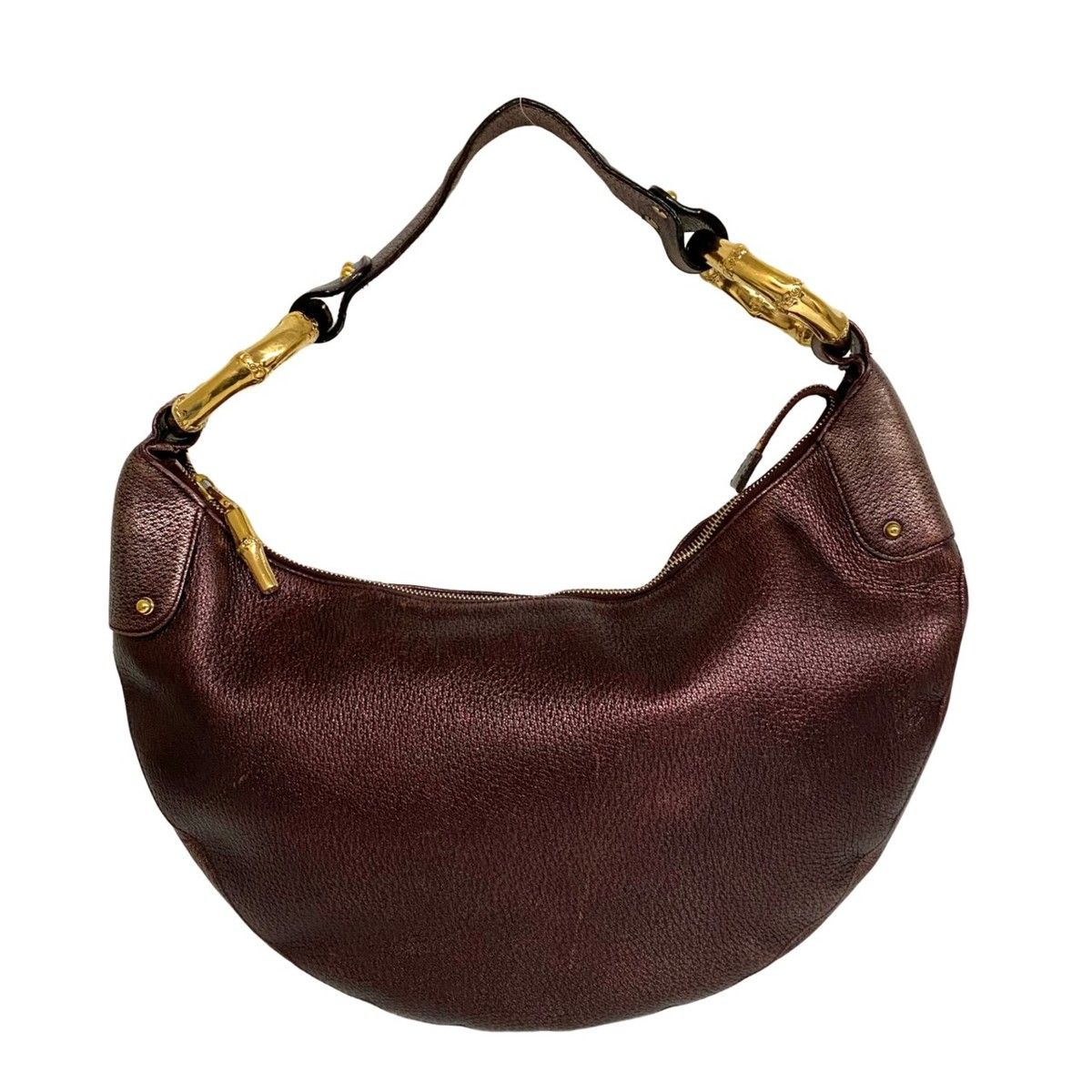 極美品 GUCCI グッチ バンブー レザー 本革 セミ ショルダーバッグ 