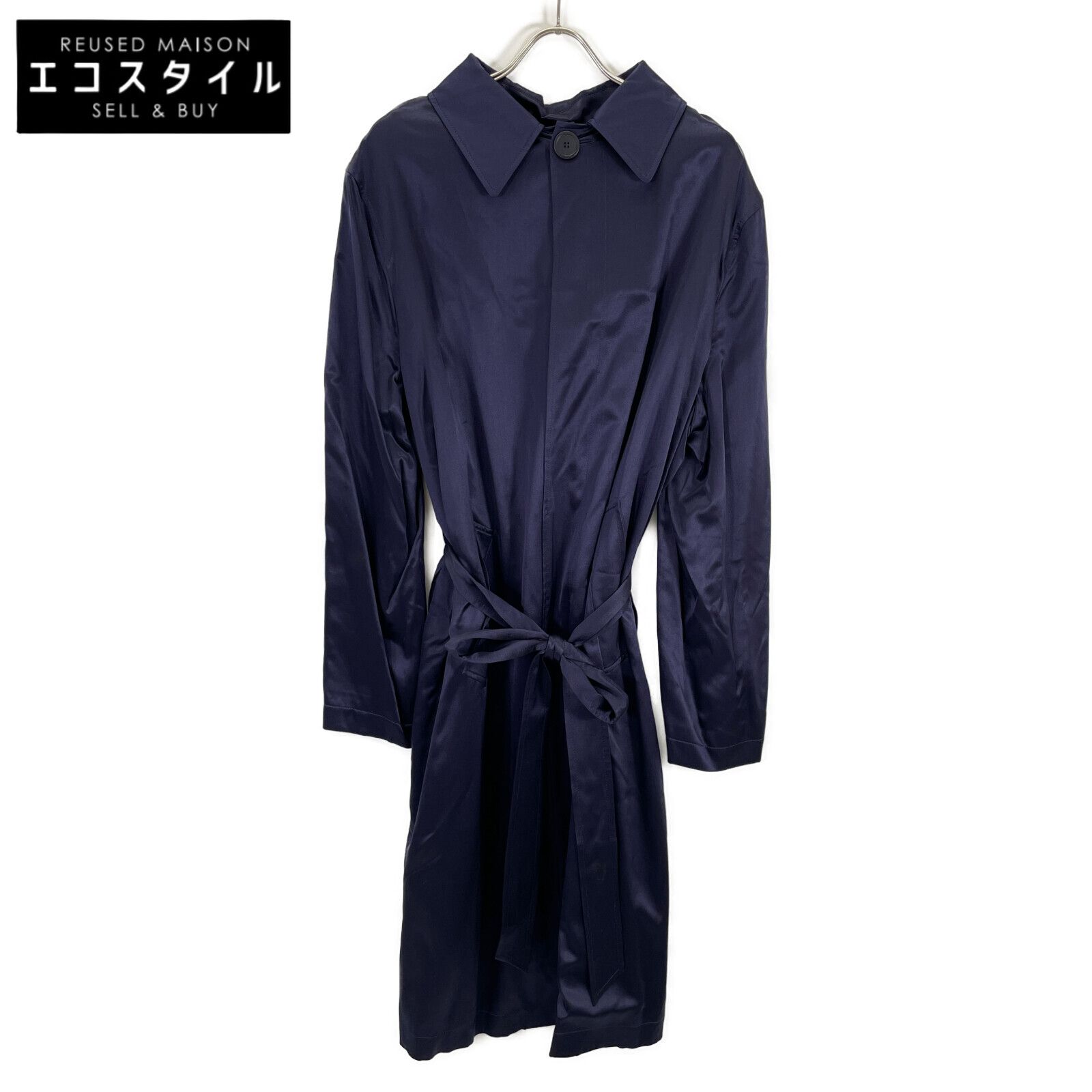 BALENCIAGA バレンシアガ 20AW 642234 ﾈｲﾋﾞｰ back to front trench dress ｻﾃﾝ ﾄﾞﾚｽﾜﾝﾋﾟｰｽ|ｺｰﾄ 34