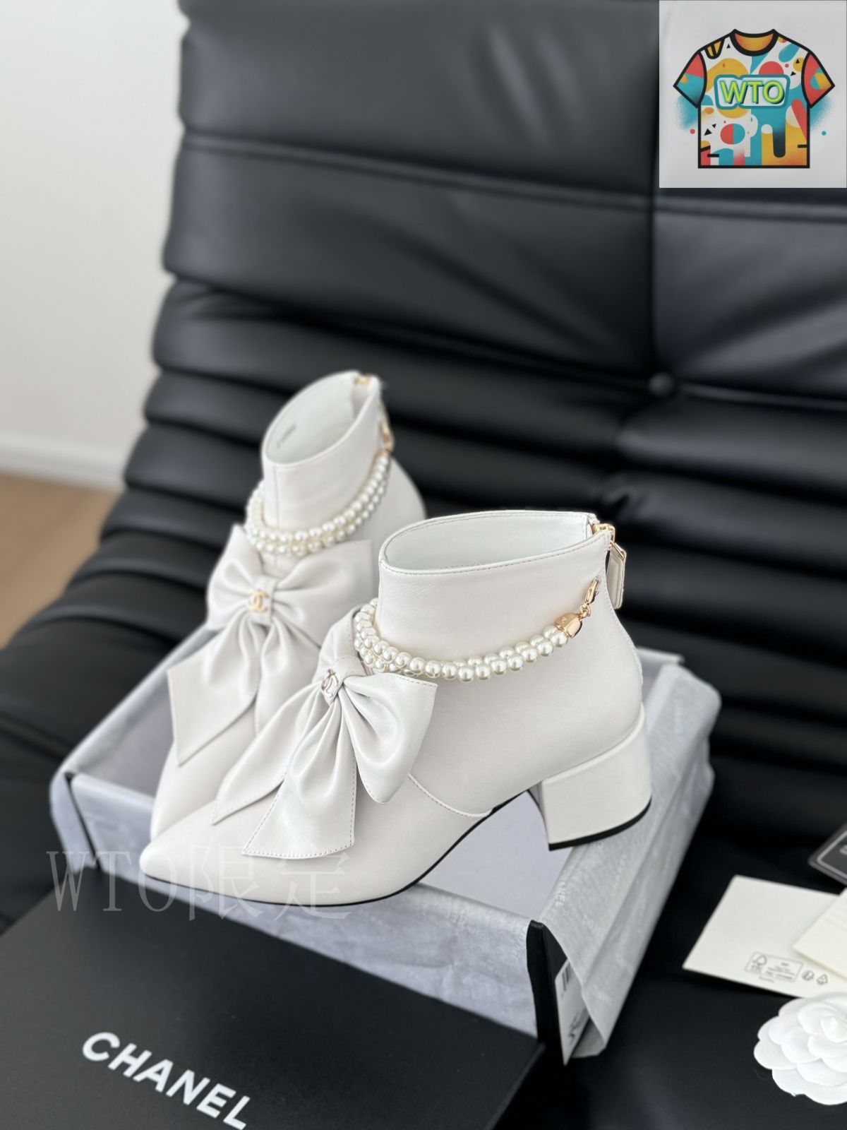 シャネル 24A パール ボウ ロング & ショートブーツ レザー