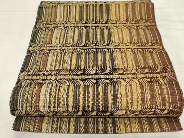 平和屋着物●八寸名古屋帯 捩り織 間道 銀糸 正絹 CAAZ6406dy