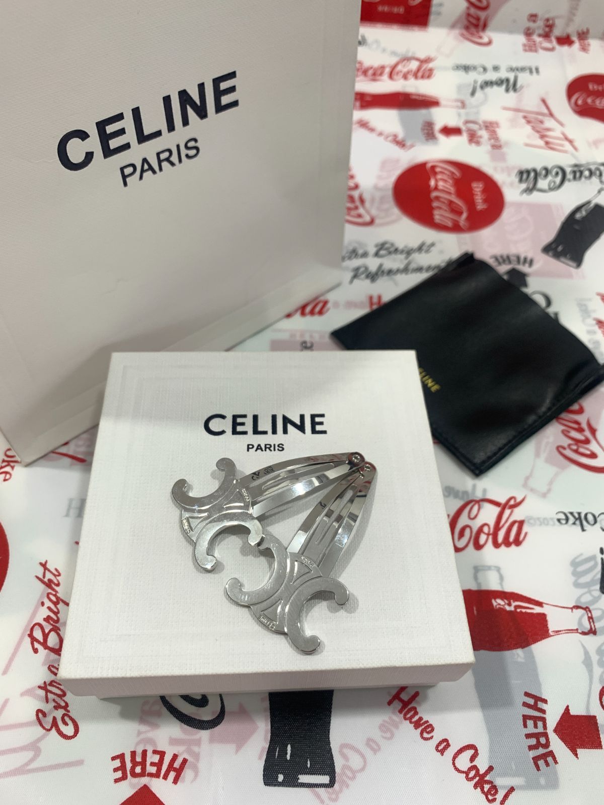 CELINE セリーヌ トリンフ スナップヘアクリップ  2個セット☆シルバー