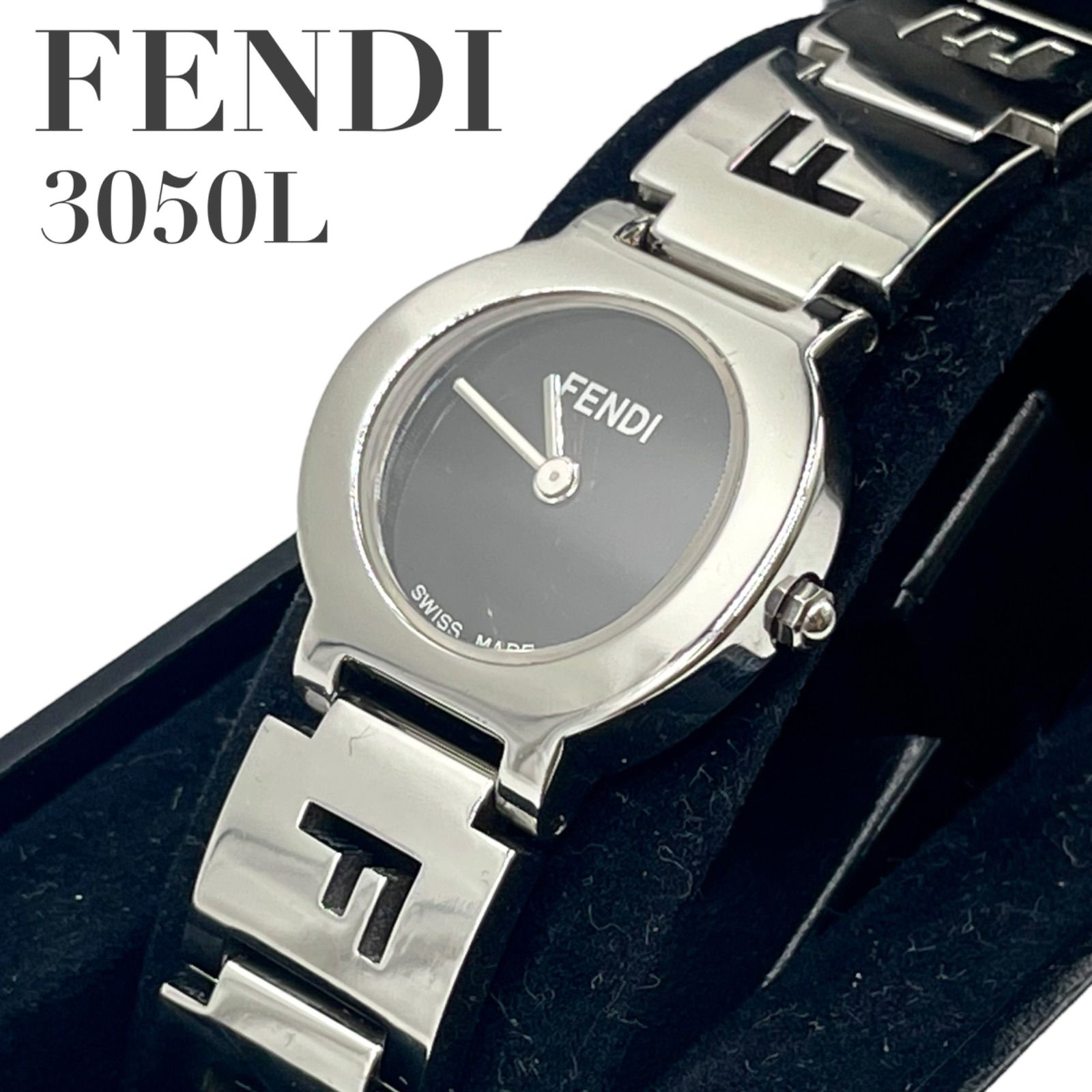 目玉商品 シルバー 時計 FENDI 3050L - 黒文字盤 レディース腕時計 電池交換済み レディース