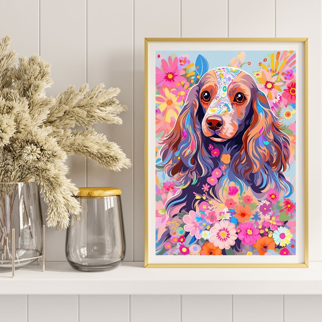 花とコッカースパニエル犬の夢の世界 No.2】ジークレー版画＊名入れOK