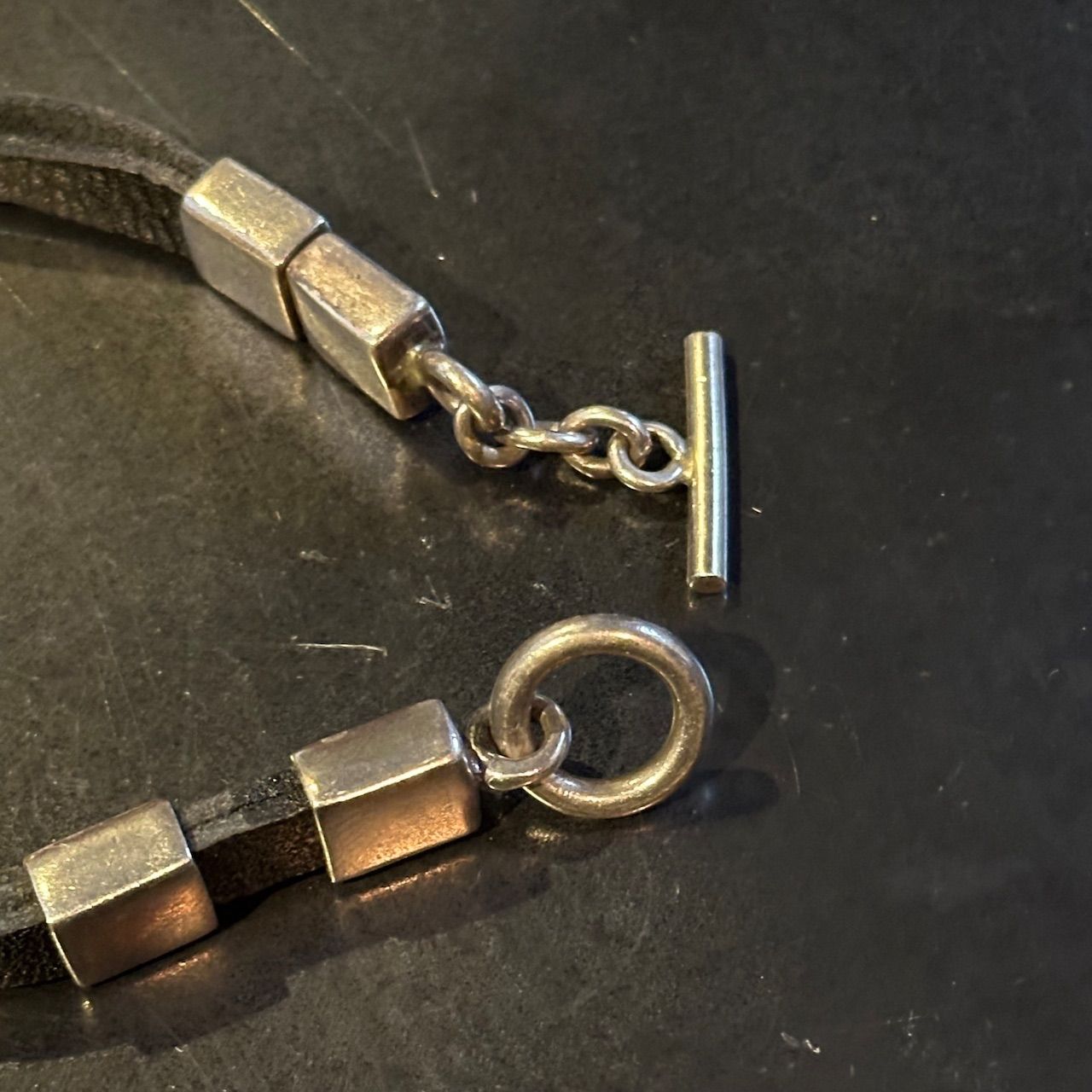 SILVER925 LEATHER PLATE MANTEL BRACELET - メルカリ