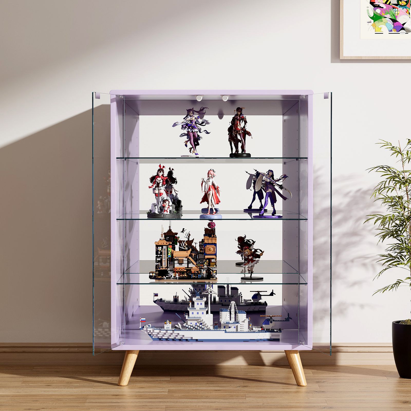 色限定セール コレクションボード 4段 収納 高さ88cm 背面ミラー