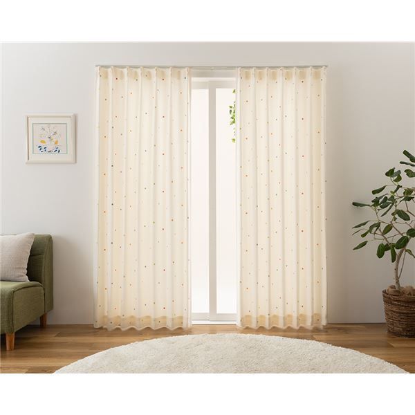 カーテン 幅150cm×丈225cm ドット 1枚 洗える 日本製 形状記憶加工