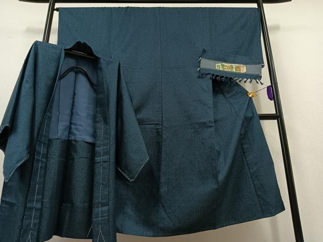 平和屋着物▽男性 紬 単衣 アンサンブル 110亀甲 総詰め 反端付き 正絹 AABC2210jh