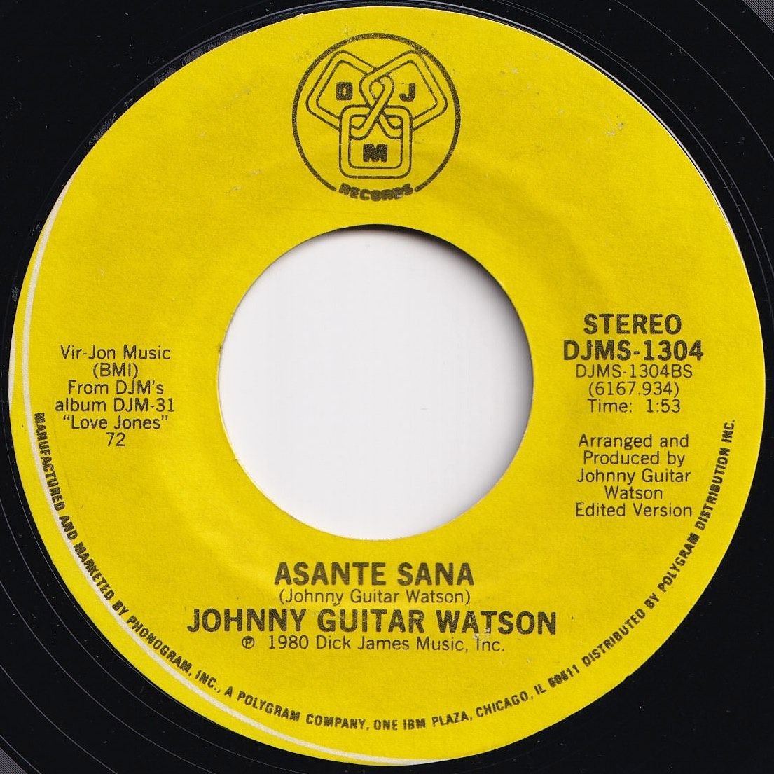 Johnny Guitar Watson Love Jones / Asante Sana DJM US DJMS-1304 