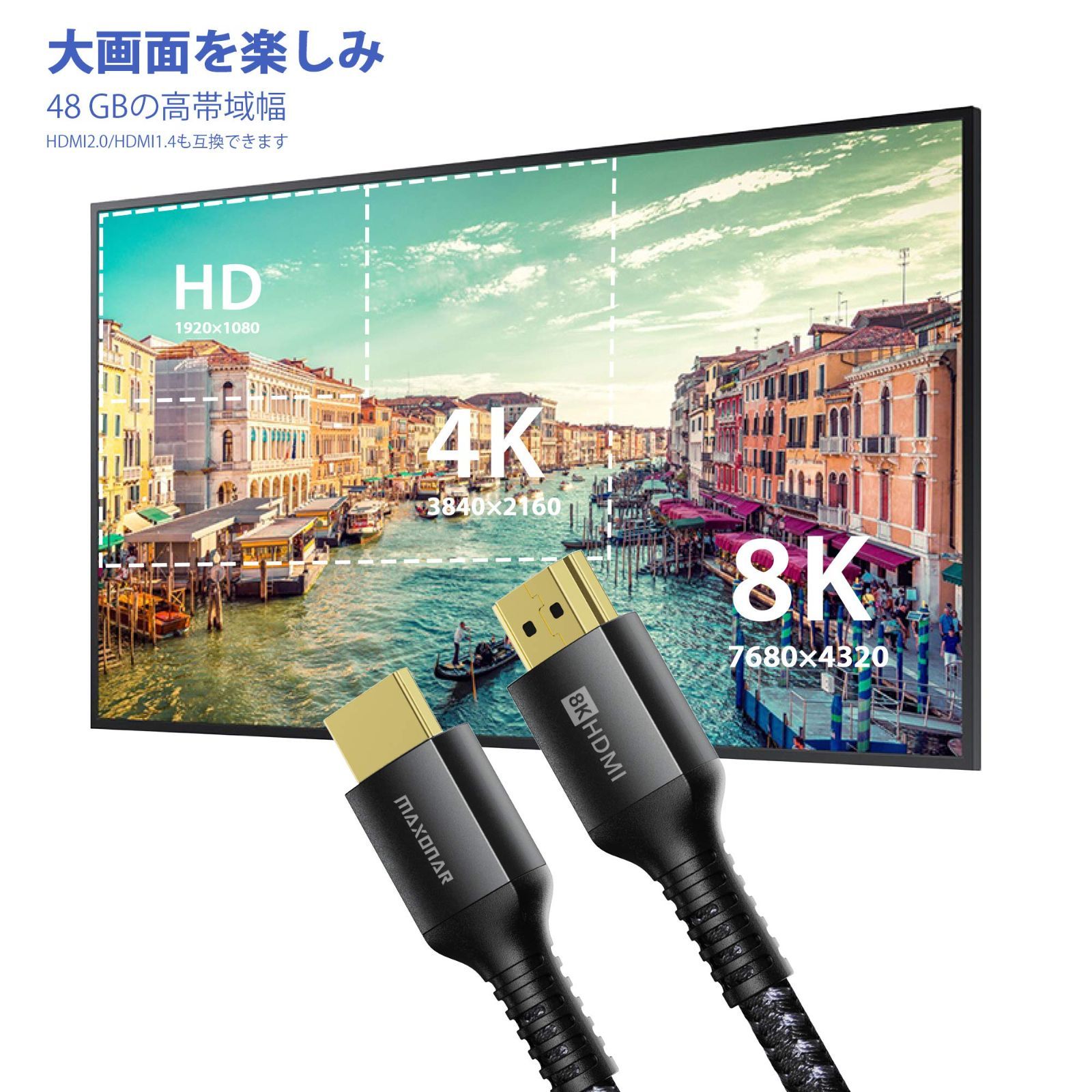 HDMI ケーブル 1.2M 8K 60Hz hdmi 2.1規格 超高速 - テレビ/映像機器