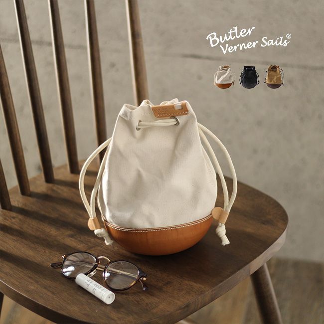ブラック】Butler Verner Sails モールドレザー巾着ショルダー(巾着