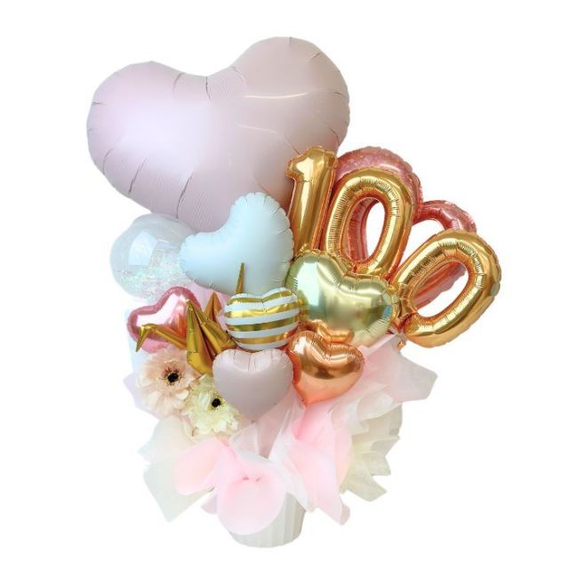 文字入れ 百寿パステルハート 百寿祝い バルーンギフト バルーン ギフト 誕生祝い 周年祝い お祝い 100歳 100th 誕生日 お誕生日 女性 大人の女性 おしゃれ 大人可愛い 可愛い バースデーギフト バースデー 贈り物 ギフト ゴールド ピンク