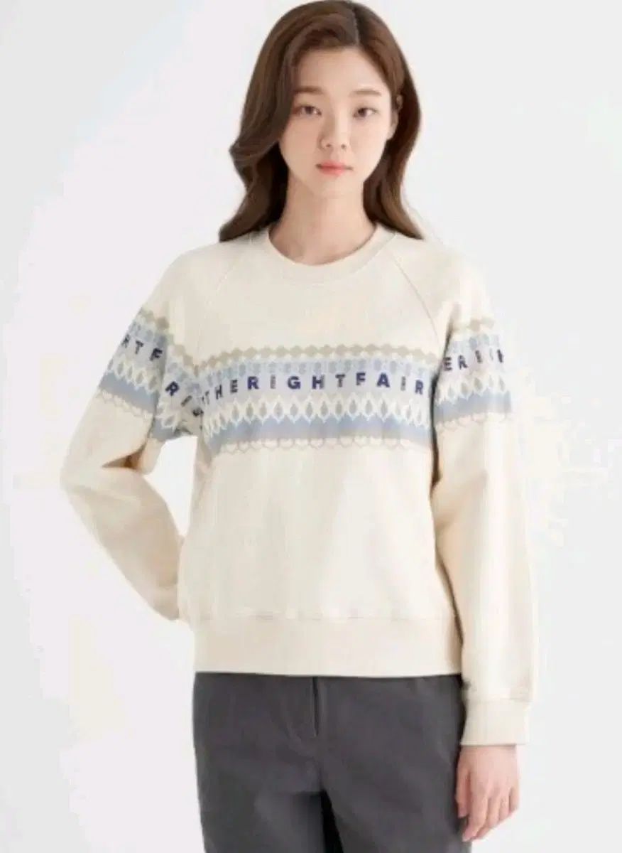 ビーンポールレディース アイボリー フェアアイル プリント スウェット シャツ