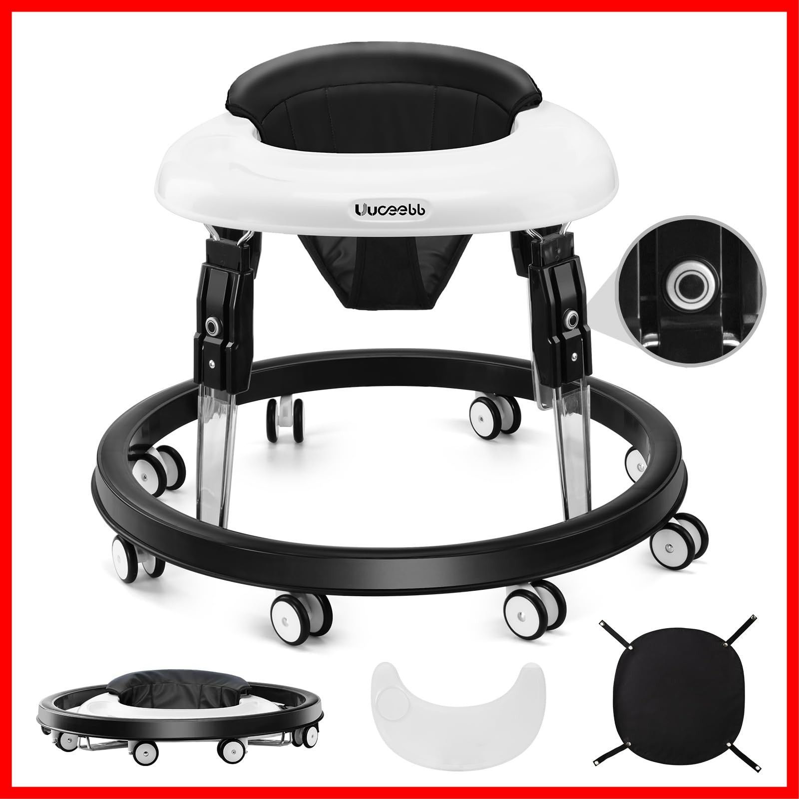 ベビー用品 ベビー用品 おしゃれ ブラック 出産祝い 手押し車 食事用プレート付き 固定 横転防止 高さ調整 歩行器赤ちゃん 折りたたみ ベビーウォーカー Uuoeebb