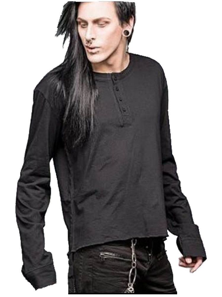 ゴシック ファッション メンズ ヘンリーネック カットソー 長袖 無地 薄手 服 黒 /rfa250