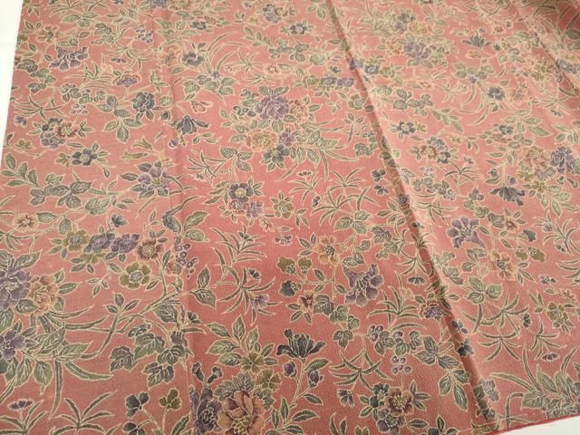 平和屋着物□上質な小紋 草花文 鬼しぼ縮緬 正絹 逸品 未使用  