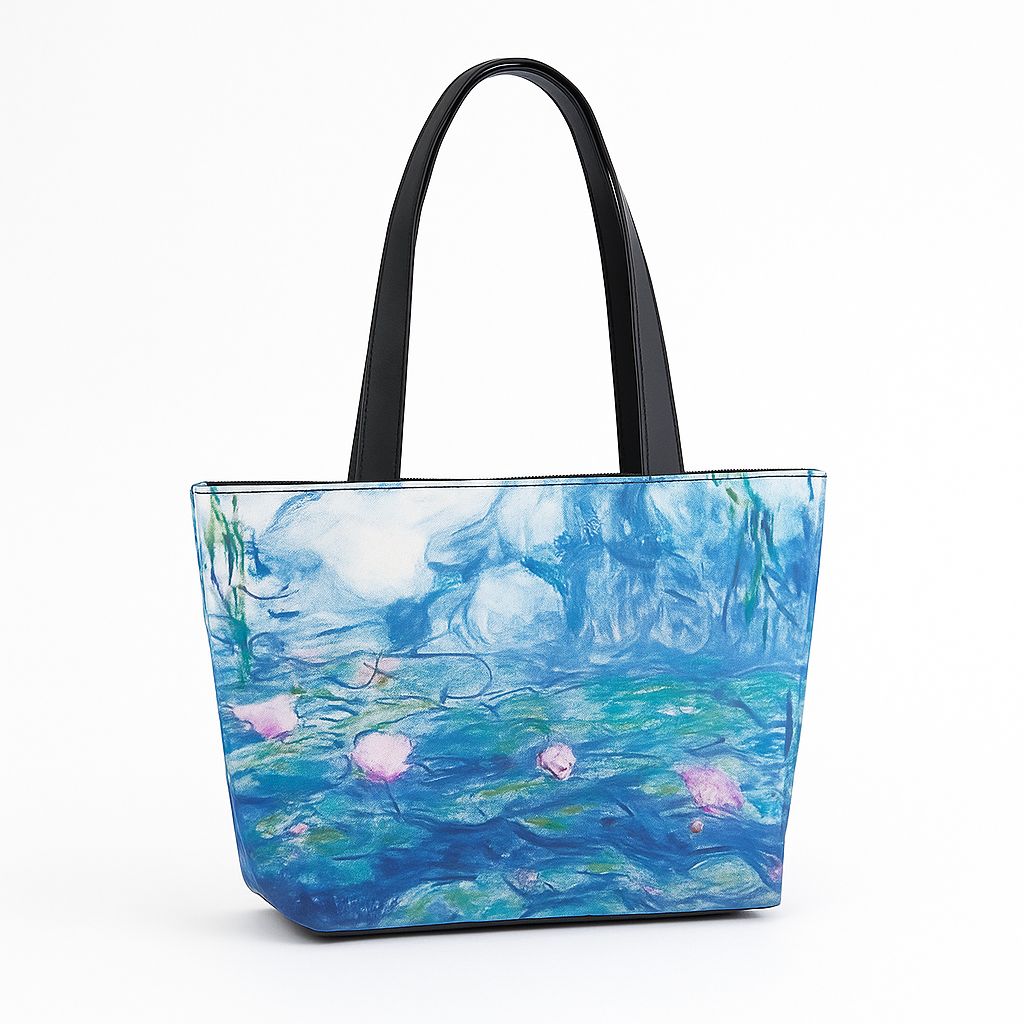 名画柄トートバッグ 新品】モネ 名画トートバッグ 睡蓮 ファスナー付き アート