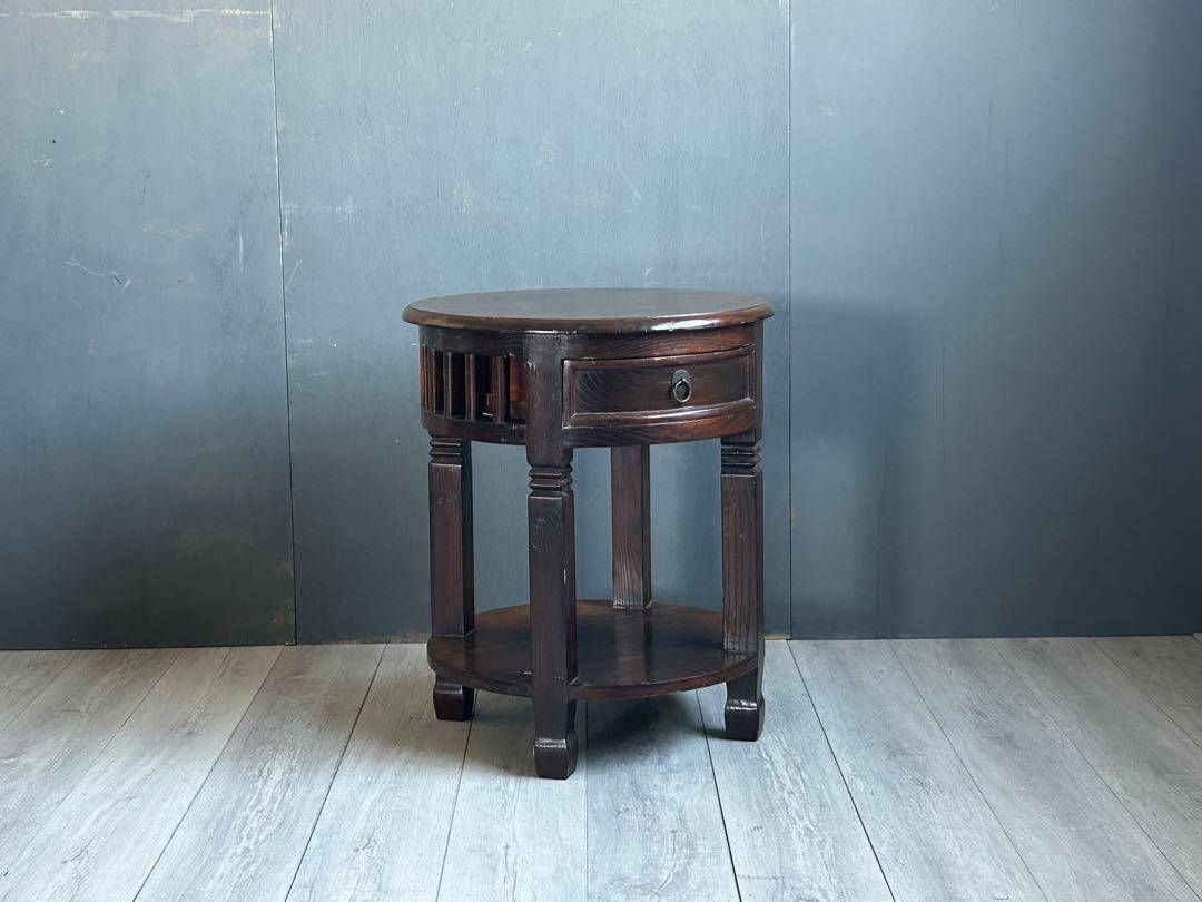 無垢材　アンティーク　コンソール　円形　サイドテーブル　ナイトテーブル　SG 無垢材 アンティーク コンソール 円形 サイドテーブル ナイトテーブル SG