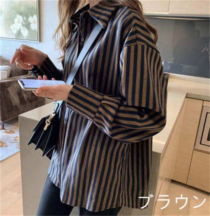 ストラ新品紙タグ付き⭐️洗える❗️ショートシャツストライプジャケットカーディガン シャツ ストライプ 即購入OK レディース 長袖 ブラウス シャツ