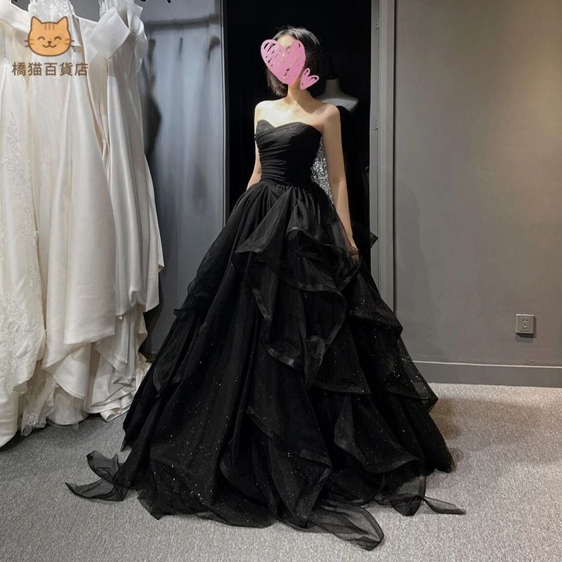 品質!! ウエディングドレス シフォン ブラック 結婚式 パーティー ドレス 新品 未使用 高品質!! ウエディングドレス シフォン ブラック