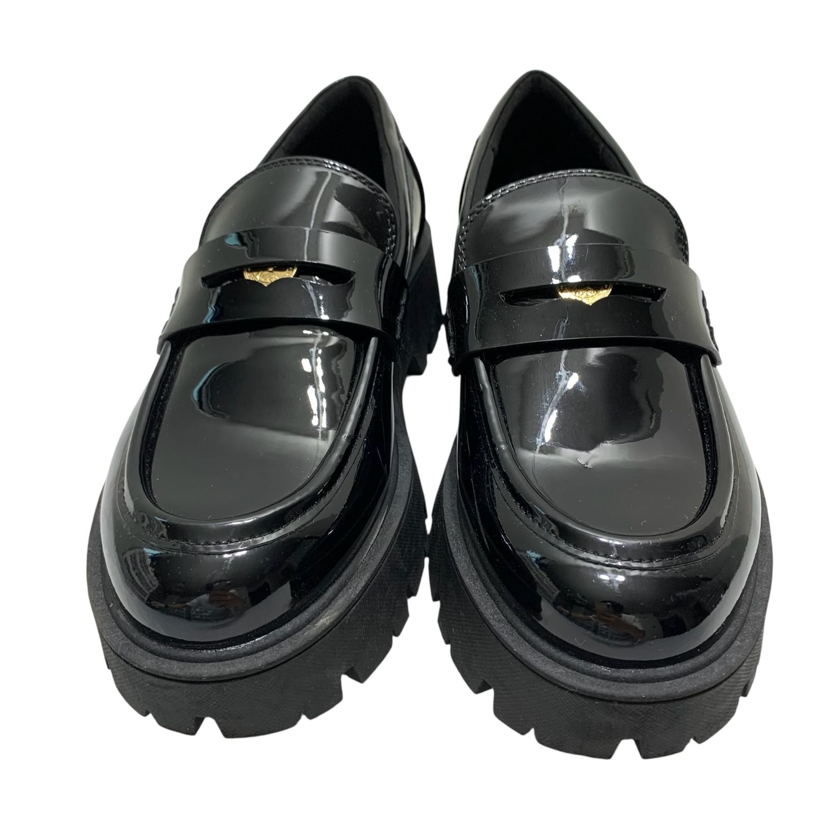 美品】ZARA ザラ (24.5) コインローファー エナメル トラックソール 