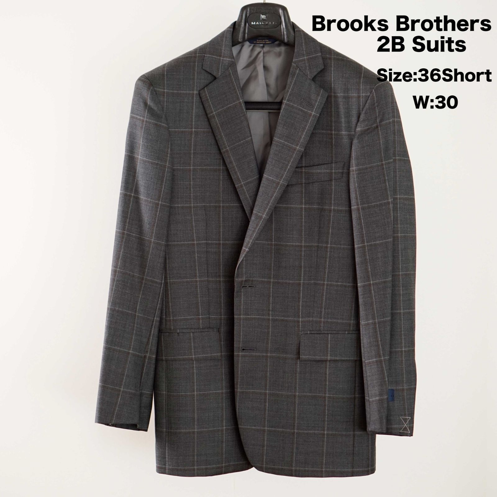 美品　ブルックスブラザーズ　ビジネスセットアップ　チェック　グレー　M位 新品】Brooks Brothers(ブルックス・ブラザーズ）アメリカ製 2ボタン
