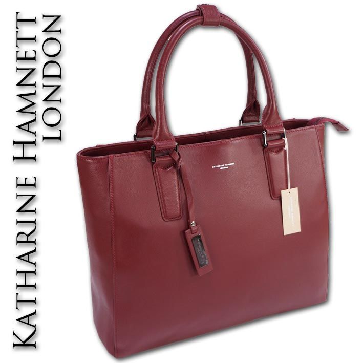 キャサリンハムネットロンドン KATHARINE HAMNETT LONDON オールレザー トートバッグ メンズ レディース ワイン色 本革 牛革 ビズトート B4 男女兼用