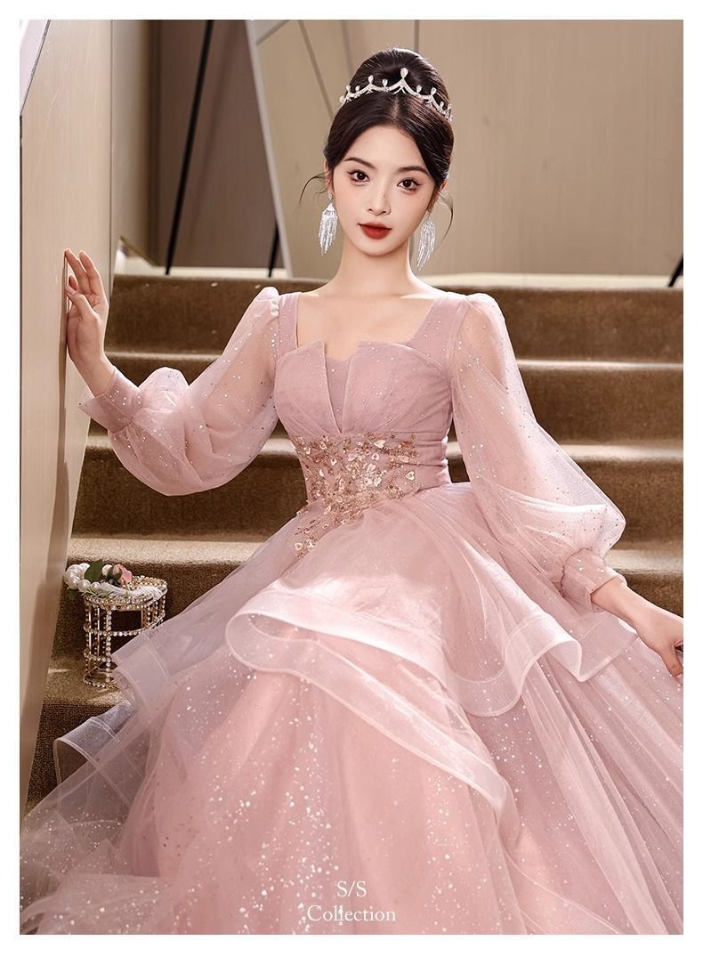 ロングドレス 演奏会 パーティードレス ロング丈 袖あり キラキラ 大きいサイズ 発表会 成人式 結婚式 レディース ワンピース 花嫁 二次会