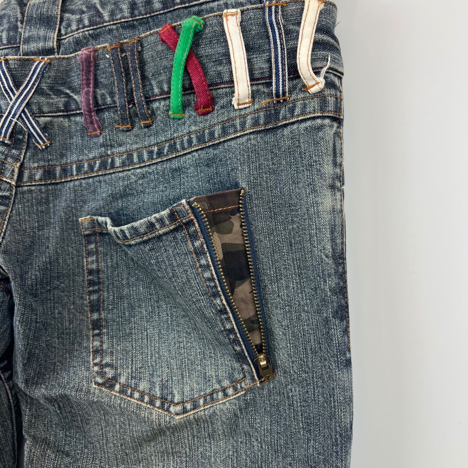 in the attic y2k grunge double waist denim pants XL インジ