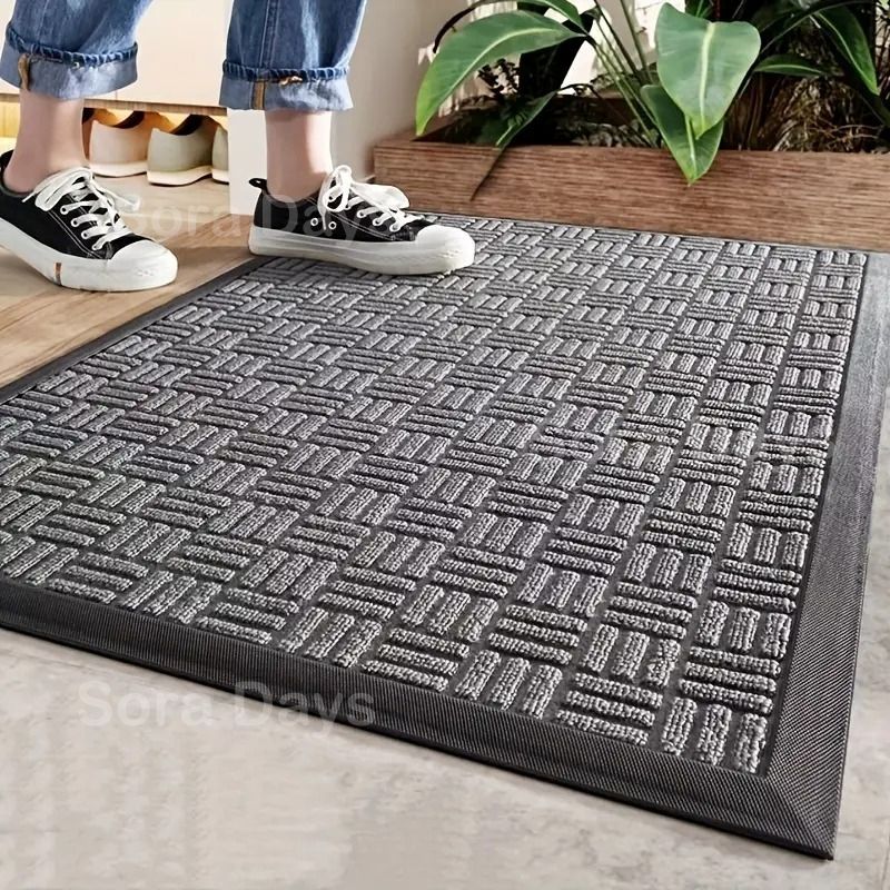 屋外ドアマット 玄関マット 幾何学模様 長方形 ラバー おしゃれ シンプル モダン インテリア 北欧 泥落とし 吸水 水切り 滑り止め 重い 室内 エントランス 洗える 洗濯機可 ブラック×グレー 四角 スクエア ポリエステル ゴム 60×90cm