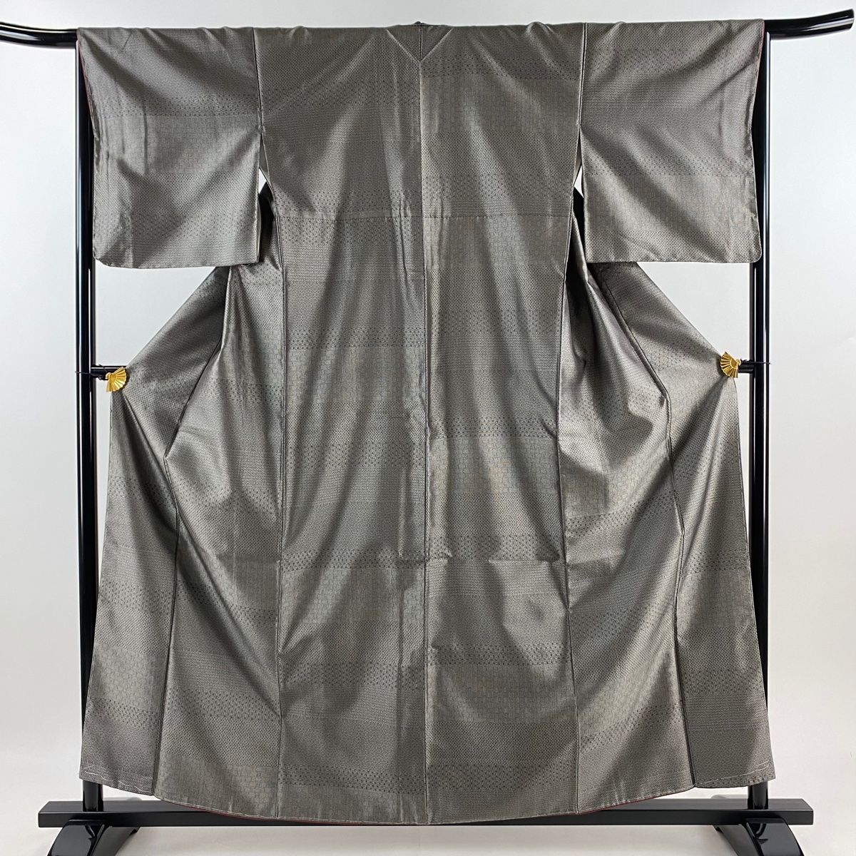 お召 身丈158.5cm 裄丈65cm M 袷 麻の葉 菱 灰茶 正絹