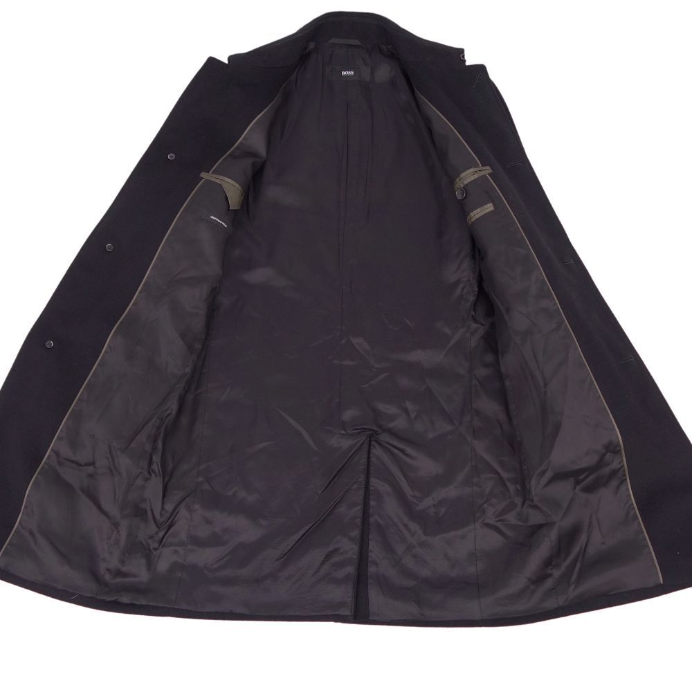 美品 ヒューゴボス HUGO BOSS コート ステンカラーコート バルマカーンコート ウール カシミヤ アウター メンズ 44(S相当) ブラック