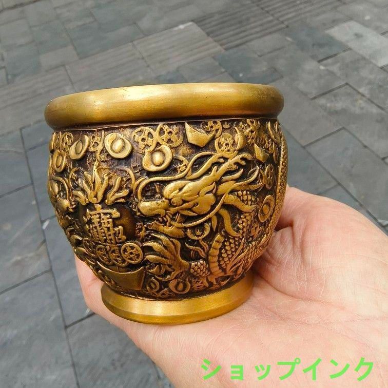 双龍強奪宝 銅壺 聚宝盆 装飾品 現代工芸品美術品 置物 2025