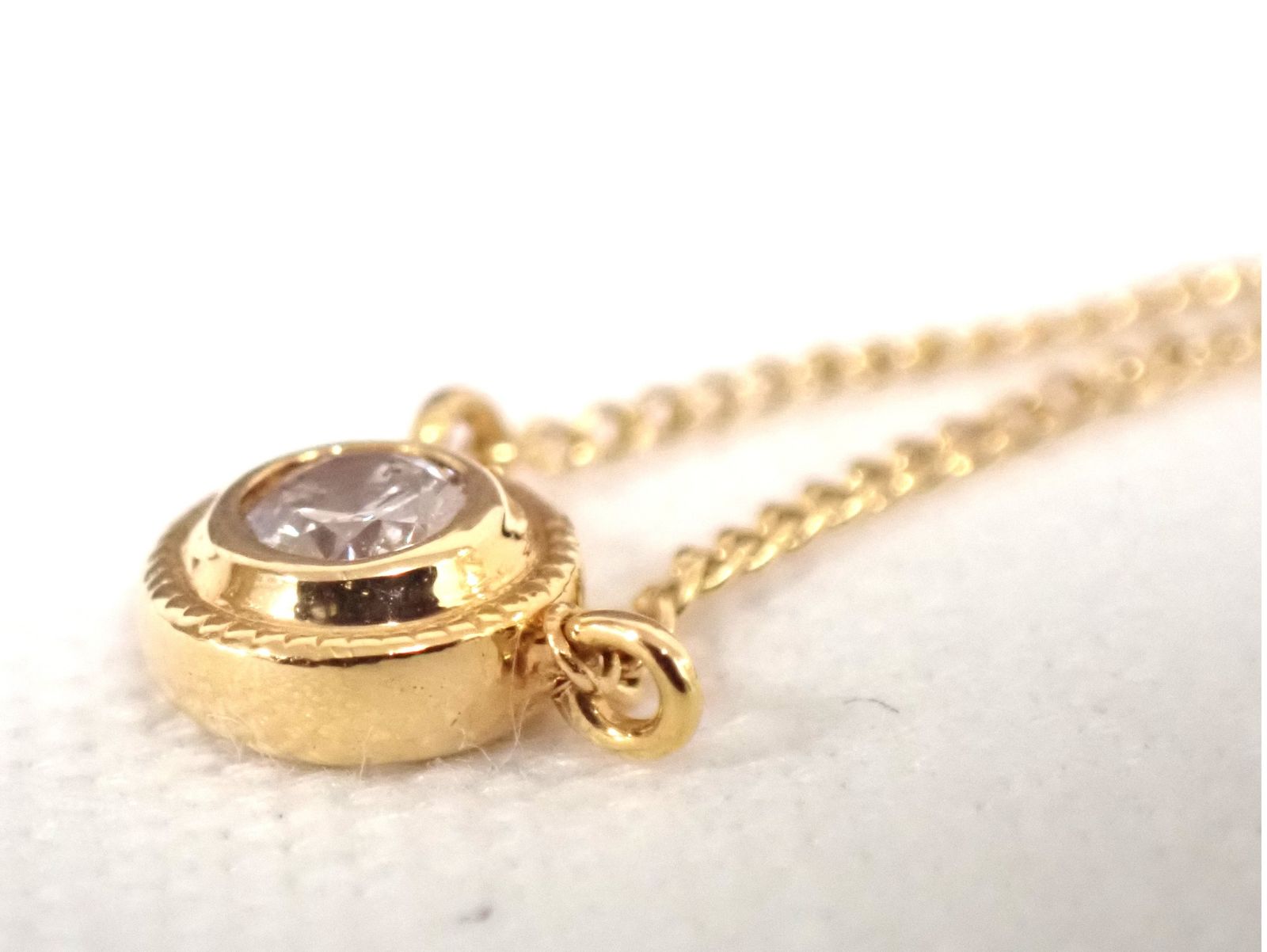 4°C ヨンドシー　美品　k18 18金　ダイヤネックレス　ライン　華奢 □4℃□ 一粒ダイヤ K18イエローゴールド ネックレス 0.2CT (4