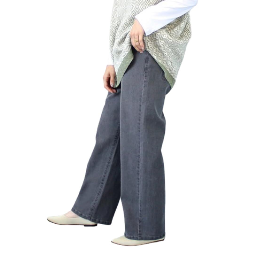 Color ウォッシュグレー_Size L セレクトリベリー ストレートパンツ デニム レディース パンツ ウエストゴム ストレッチ性 動きやすい 脚長効果 ハイウエスト リサイクルデニム ゆったり 大きいサイズ 女性 主婦 春 夏 秋 冬 通勤 普段着