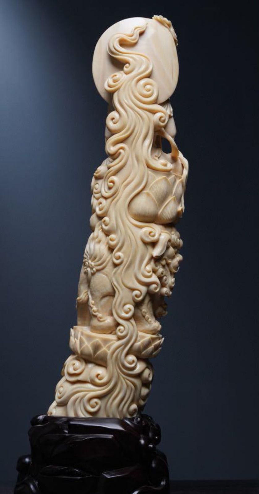 天然マンモス牙精巧な手作り彫刻文殊菩薩 置物 天然マンモス牙精巧な手作り