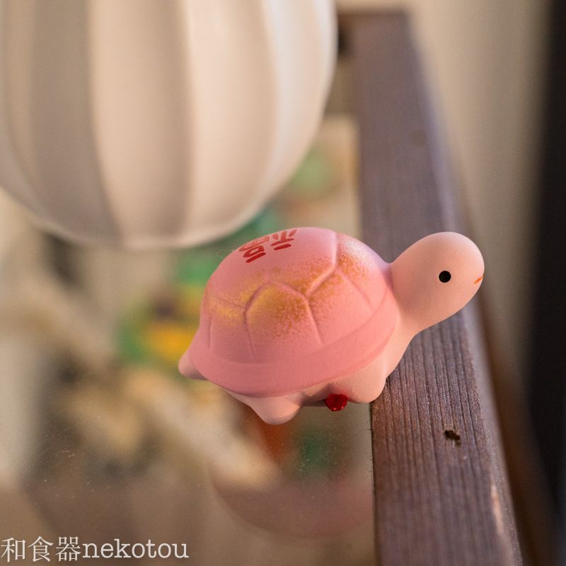 4個セット 薬師窯 亀 置物 おみくじ付き 陶器 福かめみく可愛い 商売