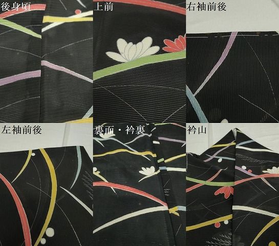 D176 夏着物　小紋　花模様　黒地　絽　正絹　未使用極美品 D176 夏着物 小紋 花模様 黒地 絽 正絹 未使用極美品