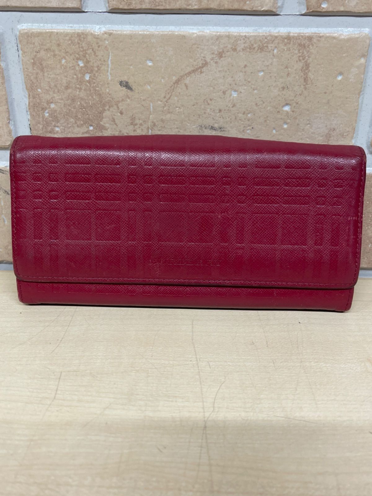 30 BURBERRY バーバリー 財布 レッド がま口 レザー チェック柄 - メルカリ