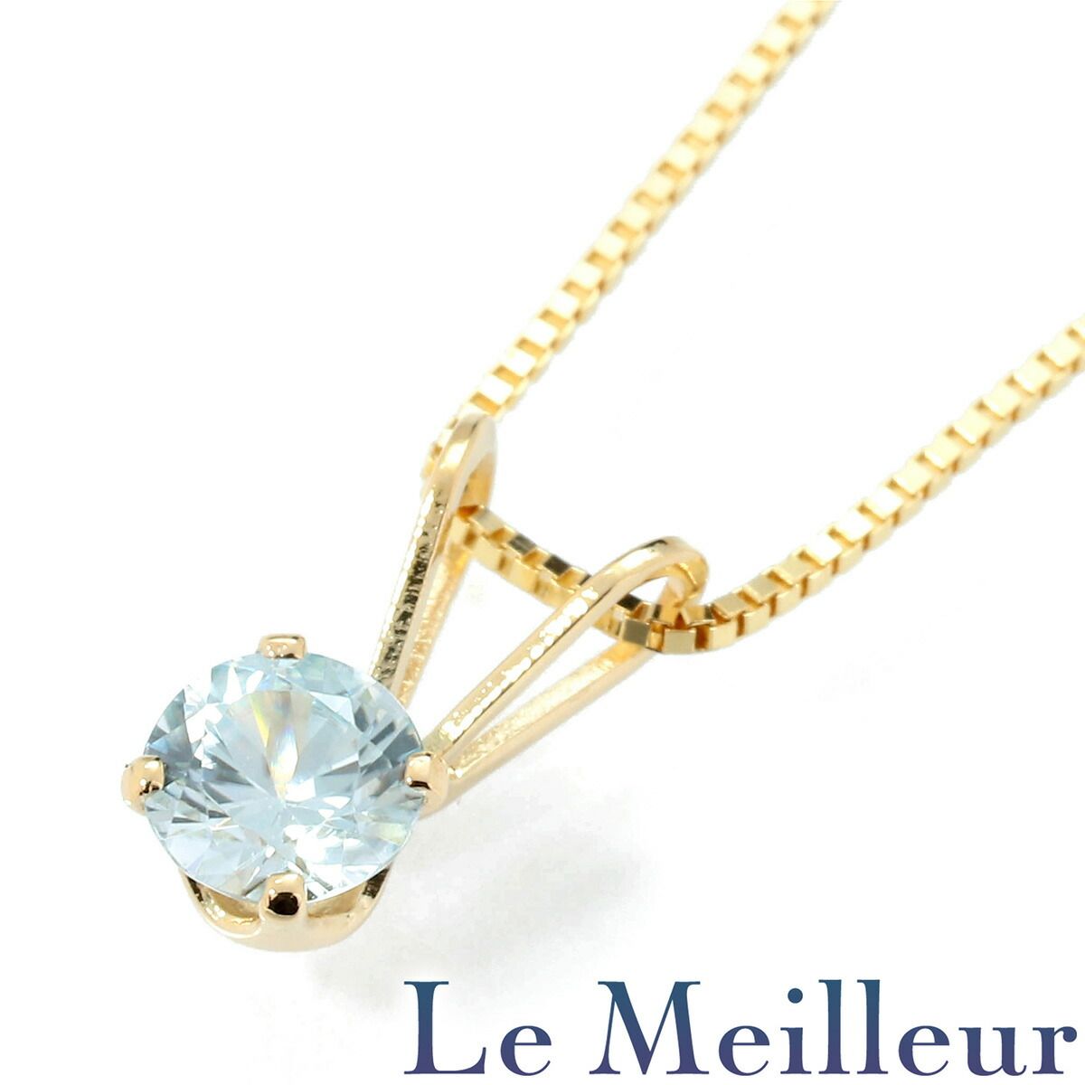 1粒ペンダントネックレス ブルージルコン 3.9mm K14 中古 プレラブド  