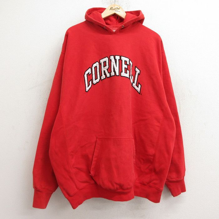 XL/古着 STEVE＆BARRYS 長袖 スウェット パーカー メンズ コーネル 大きいサイズ ロング丈 赤 レッド 24sep14 中古 スエット トレーナー ト