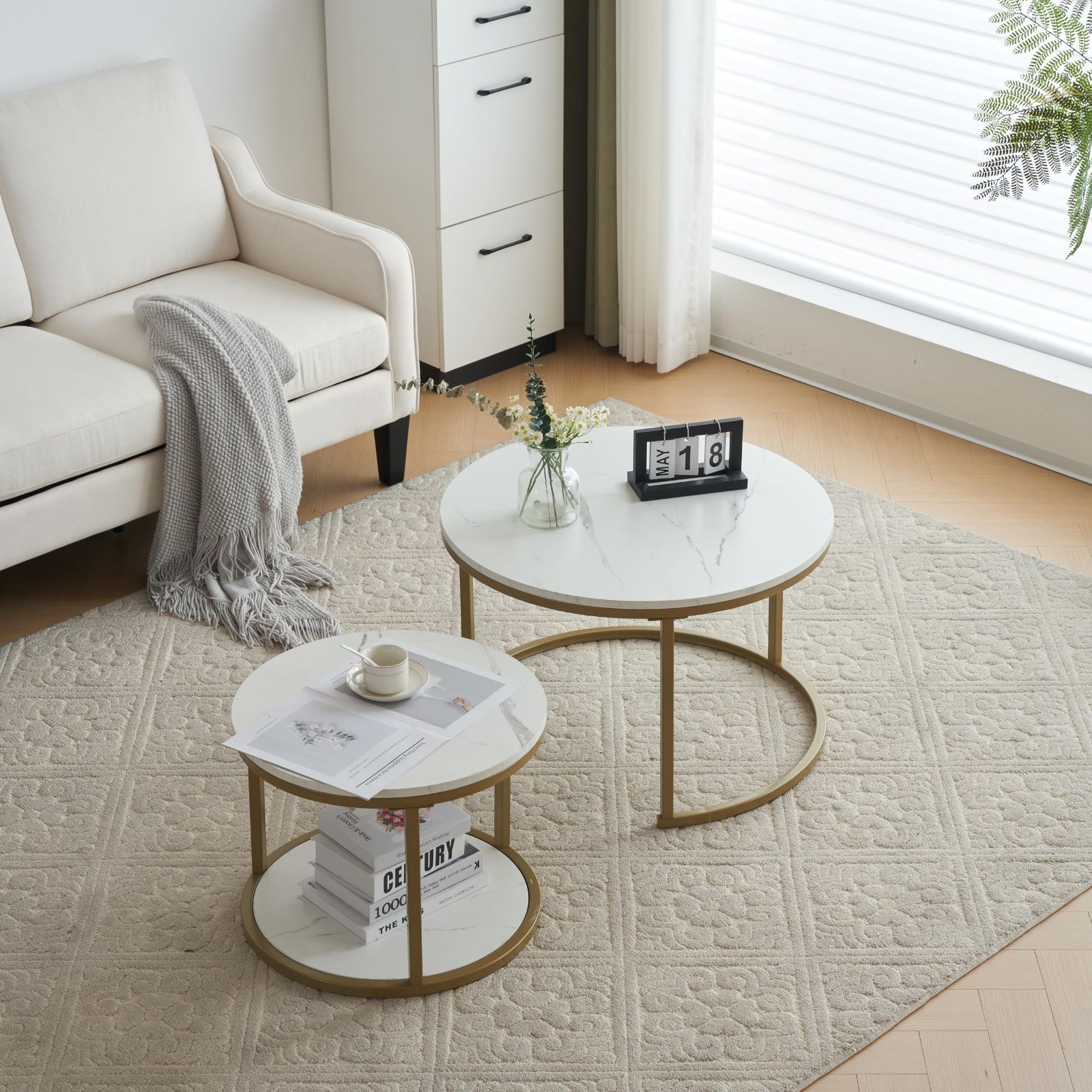 ローテーブル センターテーブル 大理石柄 大理石調 ネストテーブル 北欧風 シンプル おしゃれ モダン OSJ ゴールド リビングテーブル ホワイト