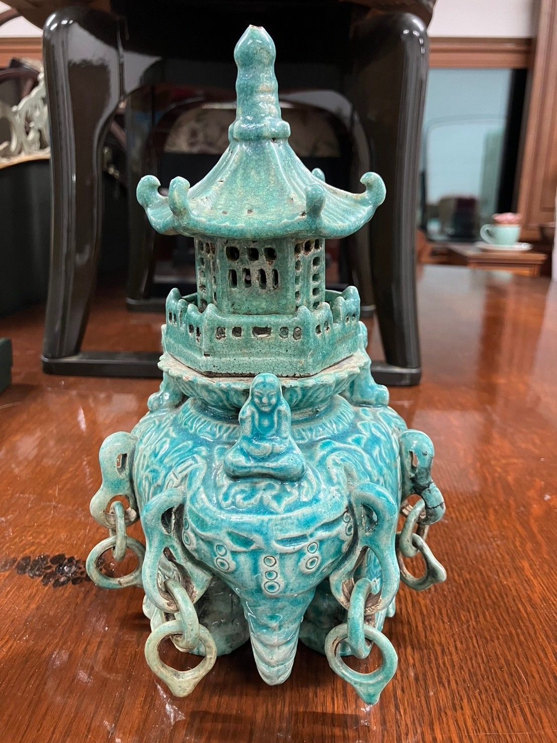 中国古玩 緑釉 晋賢菩薩 香炉