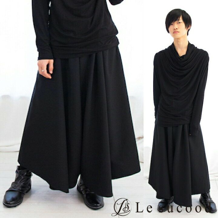 Le sucood】袴パンツ 黒無地 ワイドパンツ 白無地 モード系