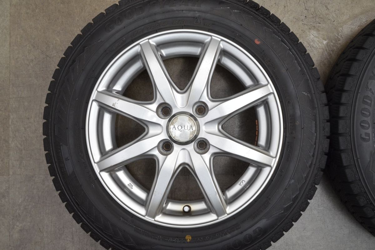 バリ溝】AQUA 14in 5.5J +42 PCD100 グッドイヤー アイスナビ8 165
