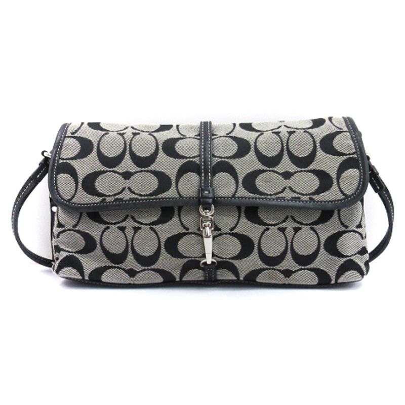 コーチ COACH シグネチャー ハンドバッグ キャンバス レザー 6348 グレー ブラック