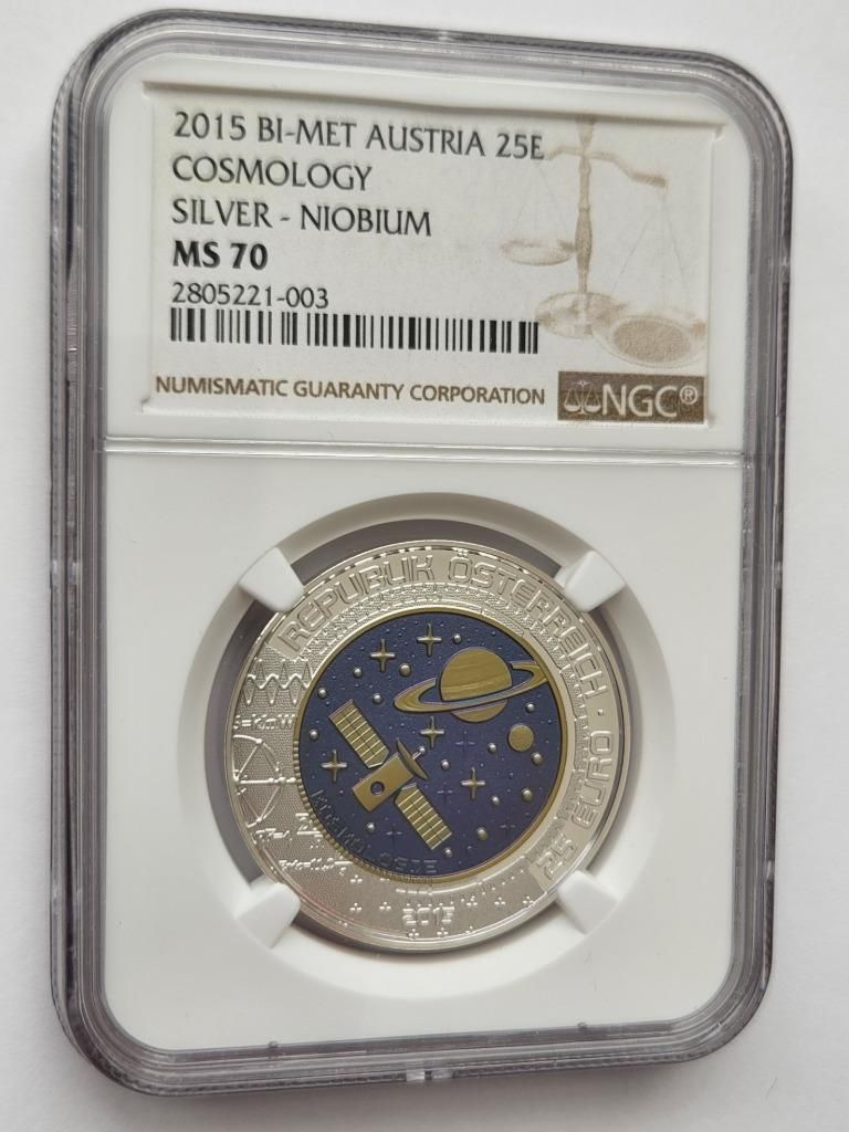 2015 Atria Bi-Metallic COSMOLOGY Silver Niobium Coin MS70 25E