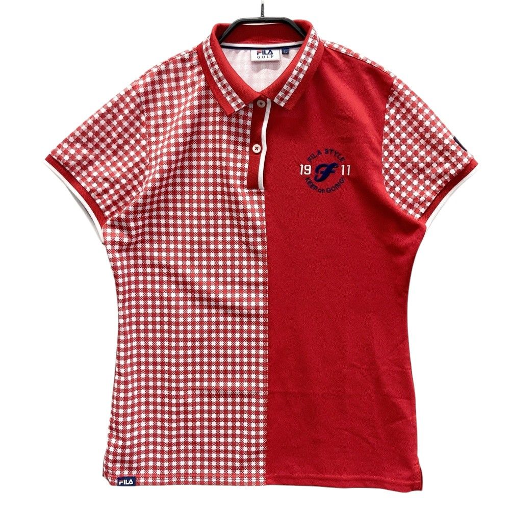 FILA　GOLF　ウェア　ワンピース　ポロシャツ　チェック　半袖　ビビット サイズ：L FILA GOLF フィラゴルフ 半袖ポロシャツ チェック柄 レッド