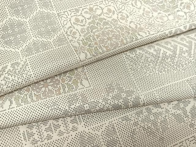 平和屋着物▽本場大島紬 単衣 白大島 9マルキ 色紙重ね花文 正絹 逸品